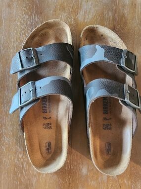 Birkenstock Kids Two-Strap Sandals in Brown and Gray Camo
